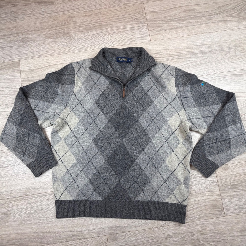 Polo Golf Ralph Lauren Mens Argyle Zip‎ Sweater L Wool Mcladery Classic